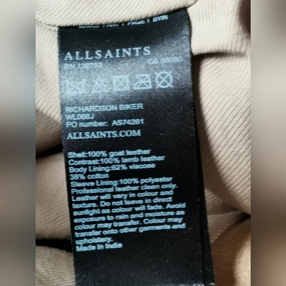 All Saints Richardson Biker Sand Brown Women Jacket. - Picture 11 of 11